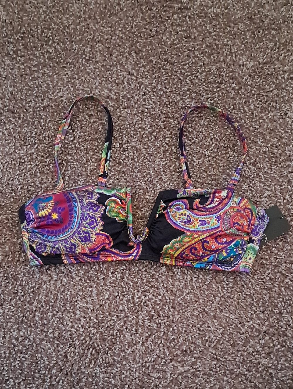 NWT Lauren Ralph Lauren Black Multicolor Bikini Top